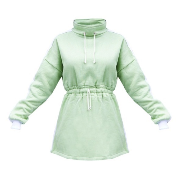 🆕 PRETTYLITTLETHING Sage Green Contrast Drawstring Sweatshirt Dress US 6 - Picture 4 of 8